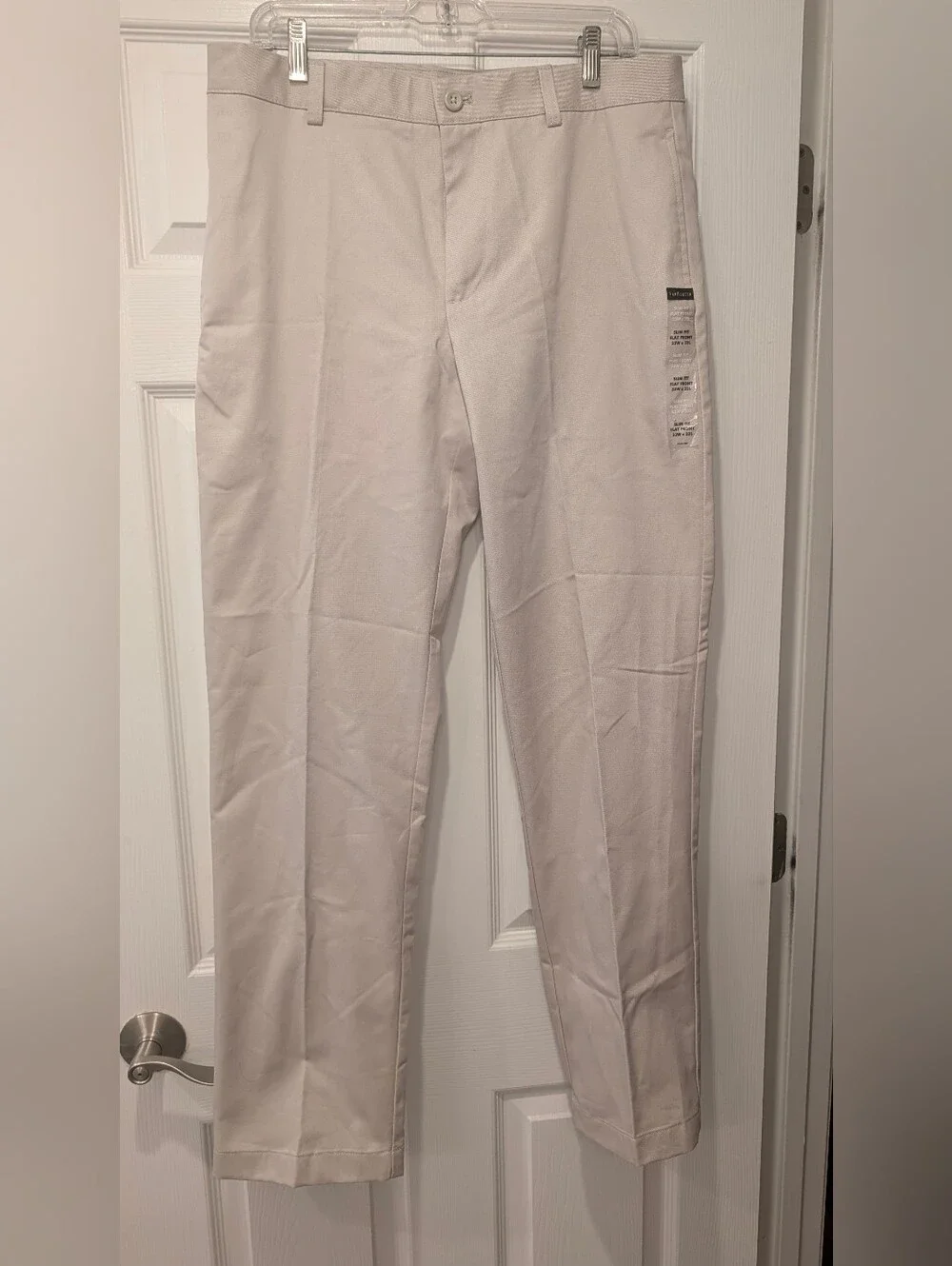 New Van Heusen Men 33x32 Slim Fit Flat Front Khaki Beige Chino Dress Pants Offic